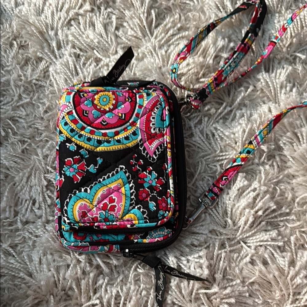 Vera Bradley Black and Pink Paisley Wallet on a Chain